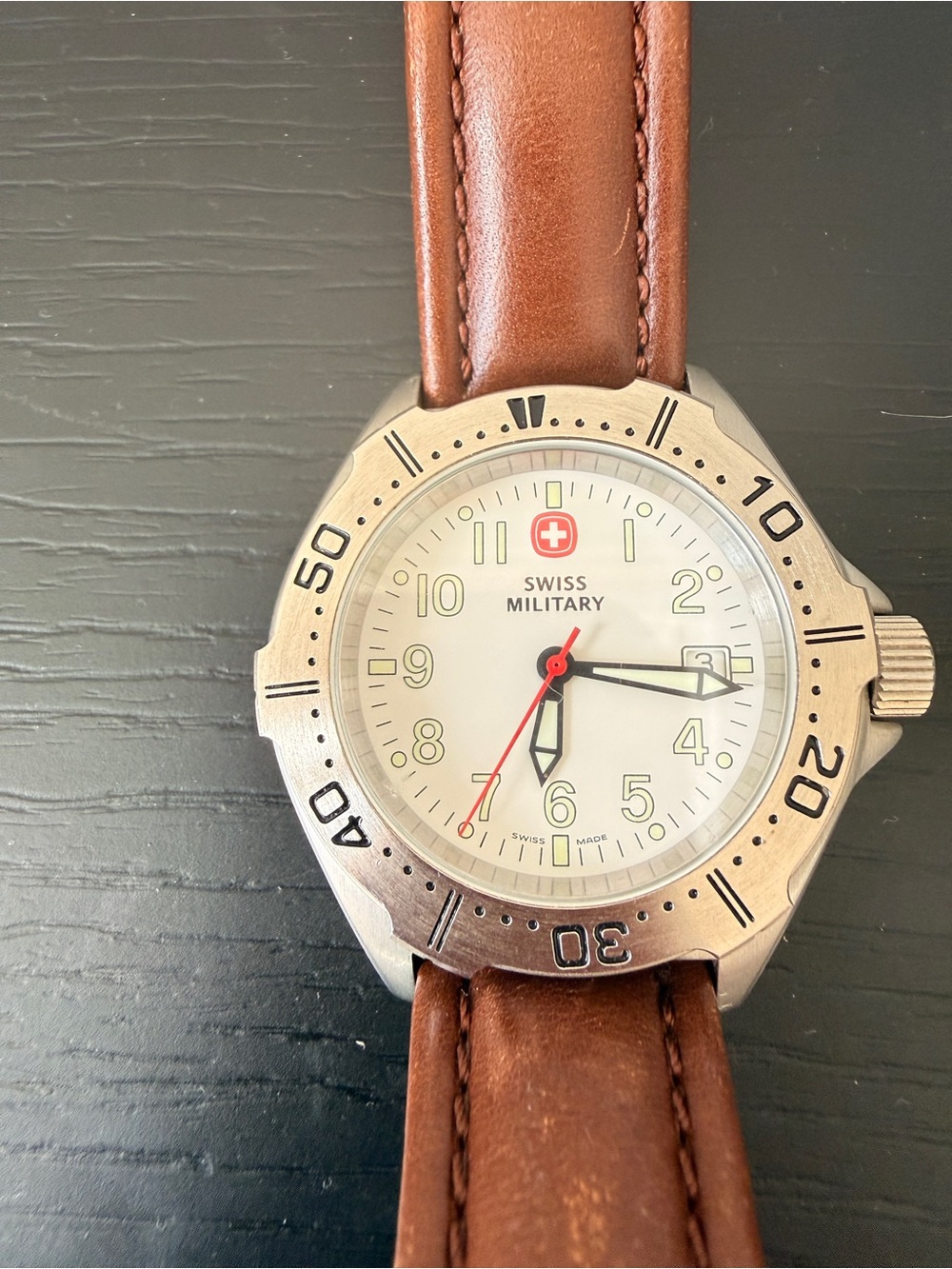 Swiss Military Brown Leather-Strap Men's Watch with Silver Case